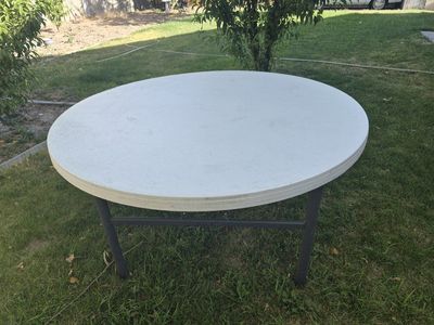 White Round Plastic Folding Table 60" Diameter Outdoor/Indoor