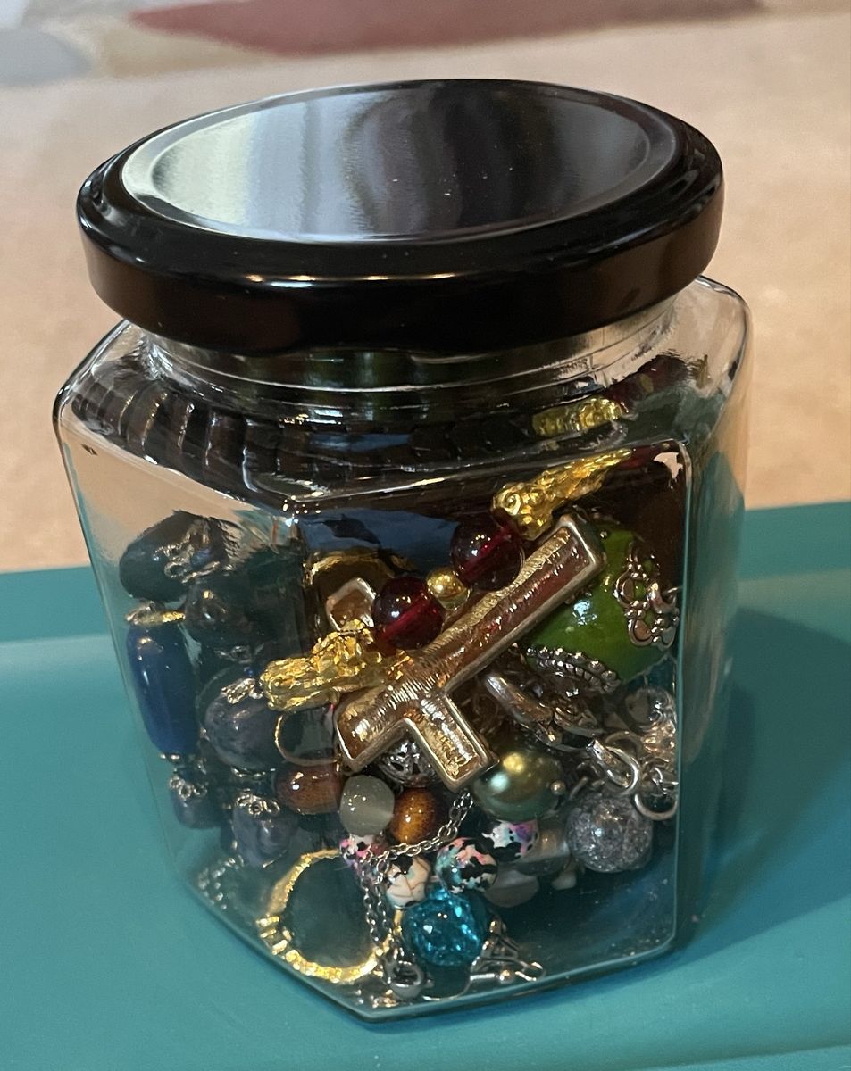 Jar of Mixed Jewelry & Crafting Beads - Charms, Necklaces, Bracelets, Earrings