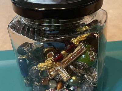 Jar of Mixed Jewelry & Crafting Beads - Charms, Necklaces, Bracelets, Earrings