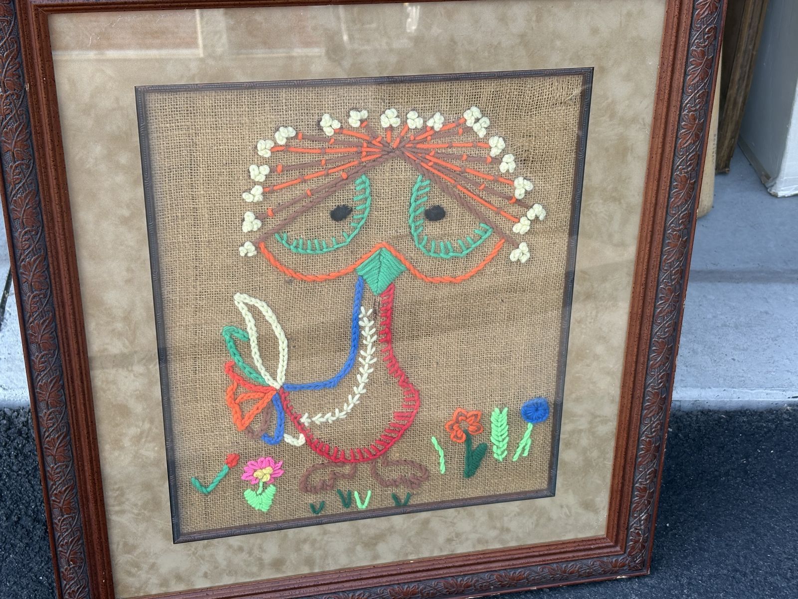 Vintage Mortimer Bird crewel embroidery framed art piece From the 1970s