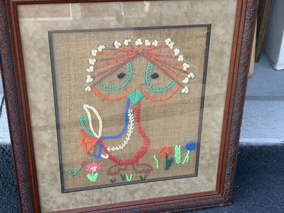 Vintage Mortimer Bird crewel embroidery framed art piece From the 1970s
