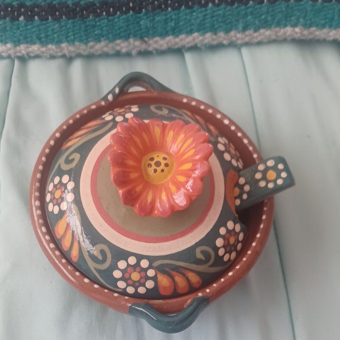 BOHO HAND PAINTED TERRACOTTA HONEY POT WITH DIPPER