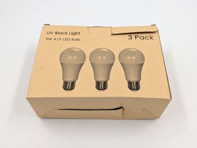UV LED Black Light 3 Pack 9W A19 LED Bulbs 3 Pack