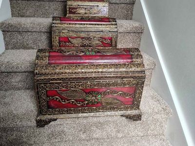 Decorative Ornate Wooden Treasure Chest Storage Boxes - Set of 3