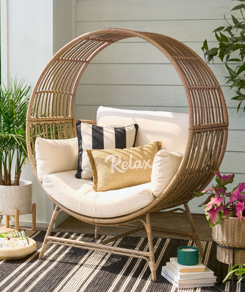 Oversized Egg Chair Indoor/Outdoor Rattan Hanging Basket Chair with Thickened Cushion Supports 350LBS