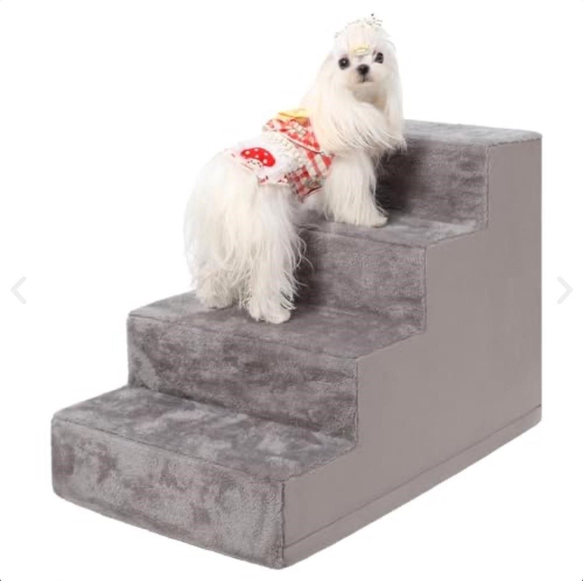 4-Step Gray Pet Stairs for Dogs and Cats with High-Density Foam and Fleece Cover