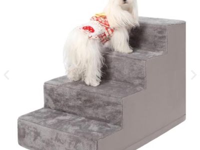 4-Step Gray Pet Stairs for Dogs and Cats with High-Density Foam and Fleece Cover