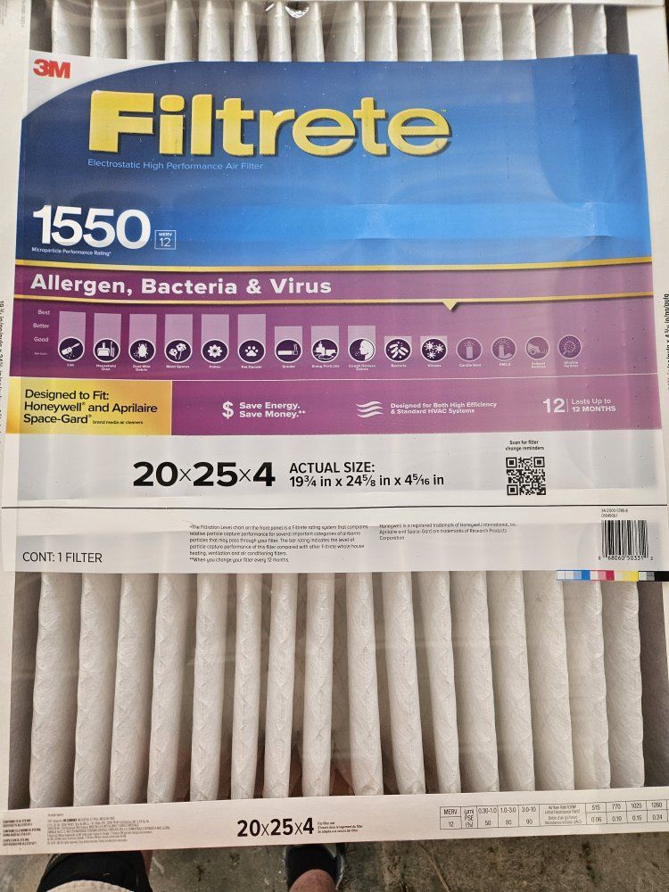 3M Filtrete 1550 MPR Allergen, Bacteria & Virus Air Filter 20x25x4