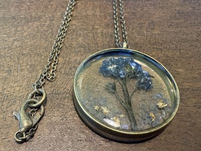 Bronze Necklace w/ Pressed Forget-Me-Not Flower