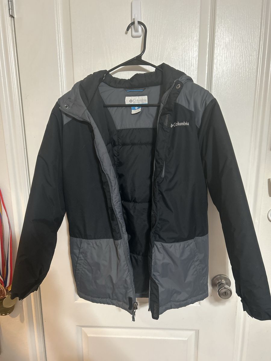 Columbia Sportswear Company Insulated Jacket Men's Large Black/Gray Hooded Winter Coat