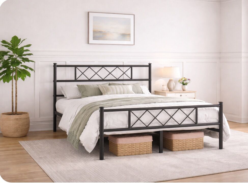 NEW Metal Queen Bed Black w/ storage space