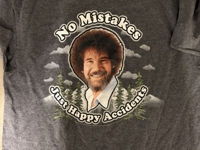 Bob Ross 'No Mistakes Just Happy Accidents' Graphic T-Shirt Gray Medium