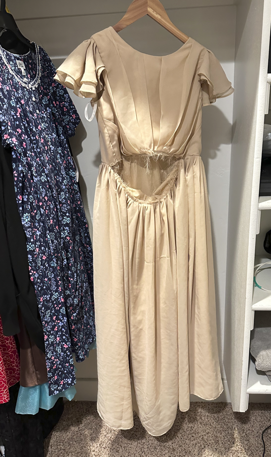 Fixable Girls Size 12 Tan Beige Light Brown Champagne Long Chiffon Dress (in otherwise great condition)