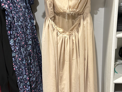 Fixable Girls Size 12 Tan Beige Light Brown Champagne Long Chiffon Dress (in otherwise great condition)