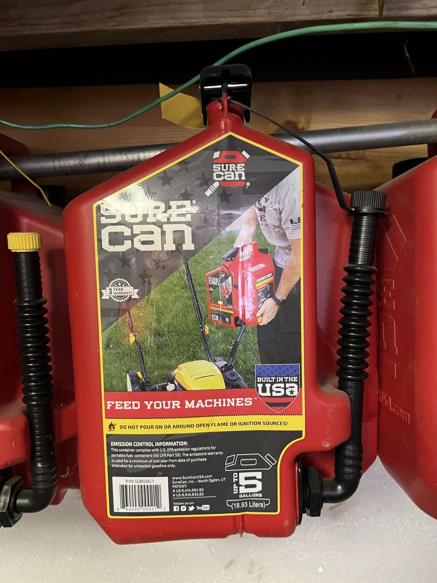 Sure Can 5 Gallon Gas Can, Red, Spill-Proof Fuel Container