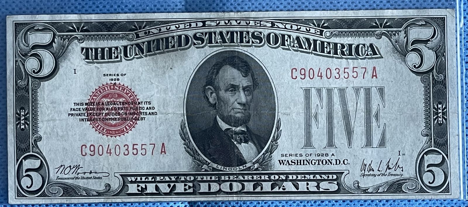 1928 Series A $5 Dollar Note 120 OBO