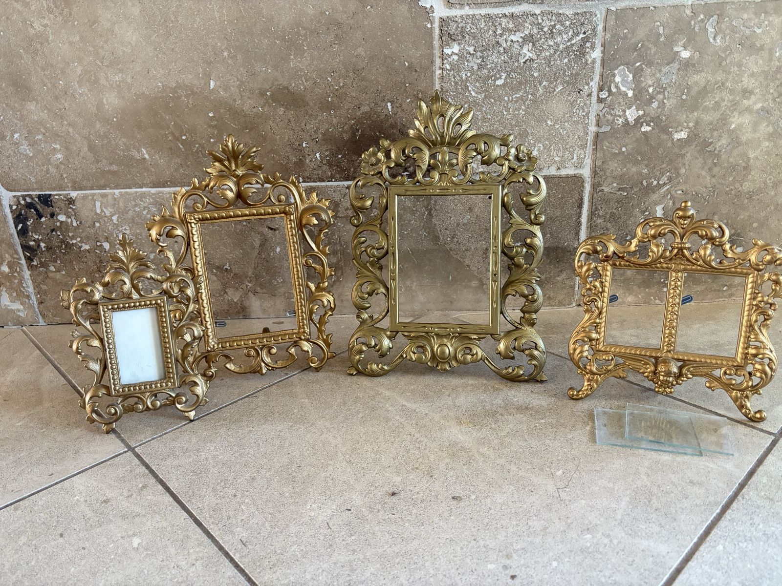 4 Heavy Gold Metal Tabletop Picture Frames