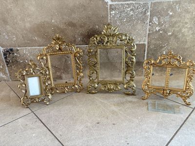 4 Heavy Gold Metal Tabletop Picture Frames