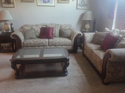 Formal dinning room furniture two couches and two end tables like brand new for 700 dollars