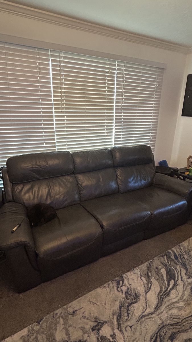 Leather power recliner couch