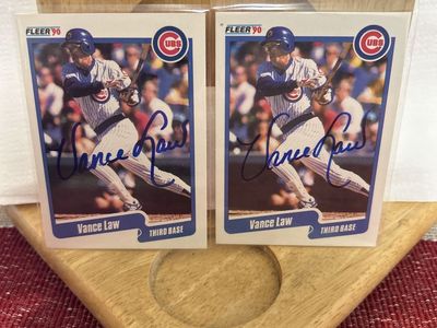 (2) 1990 Fleer Vance Law Autograph Chicago Cubs Hand Signed Auto MLB Baseball Cards BYU Superstar