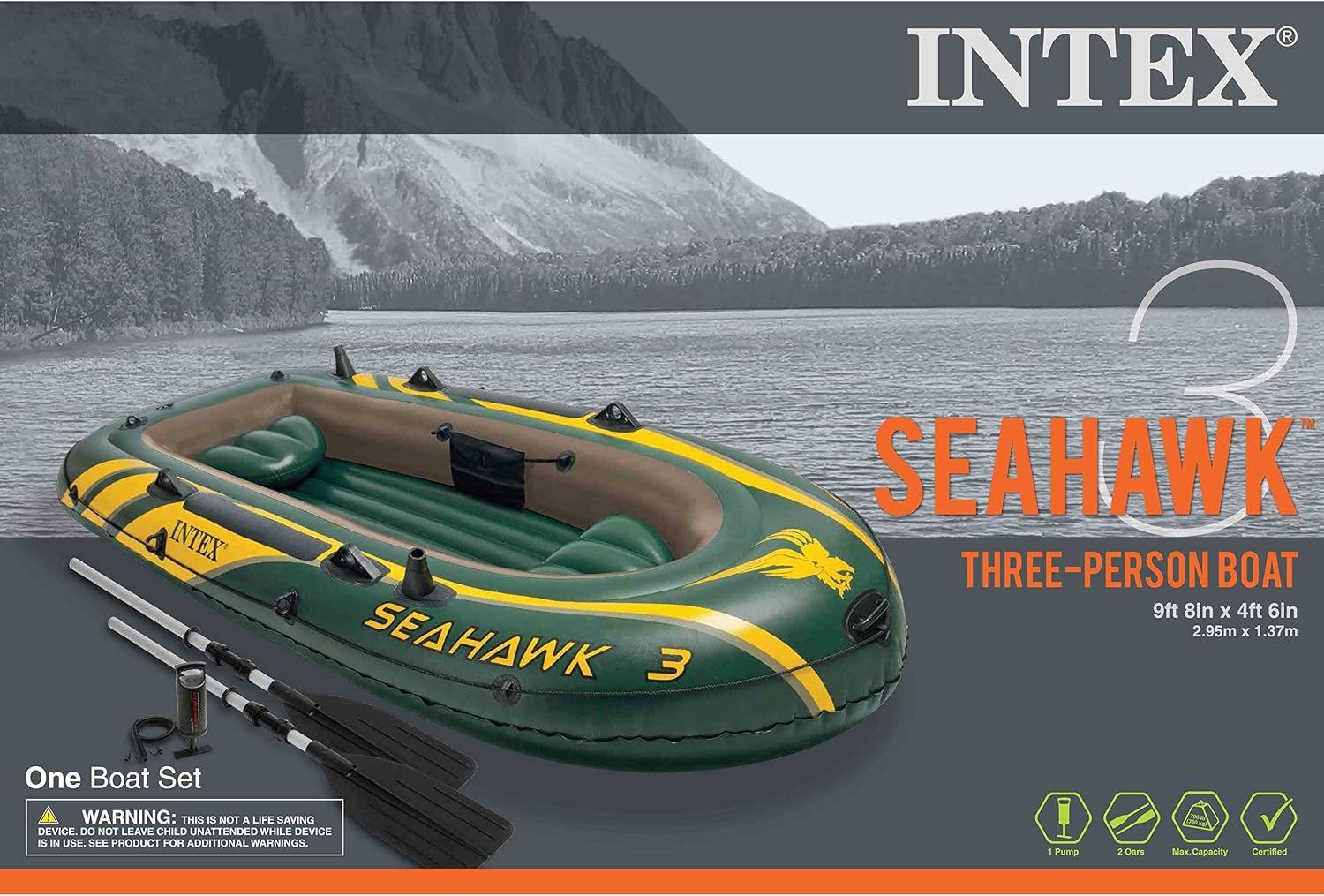 Intex Seahawk 3 Person Inflatable Boat Set with Aluminum Oars