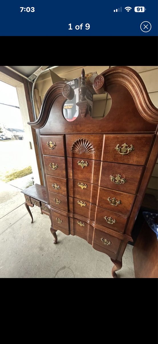 Antique Queen Ann Style Highboy Tall Dresser Chest