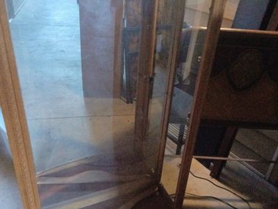 Vintage Wooden Corner Curio Display Cabinet with Glass Door and Shelves