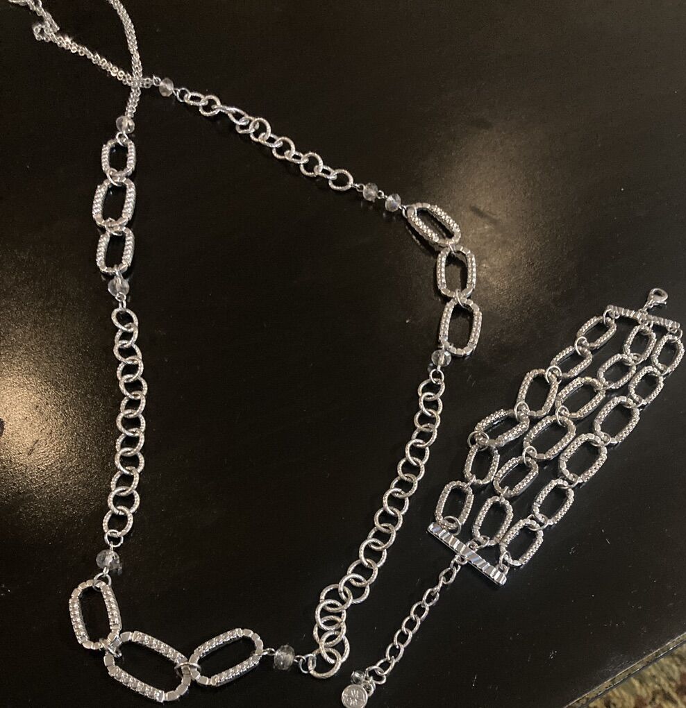 Silver Chain Bracelet Necklace Set