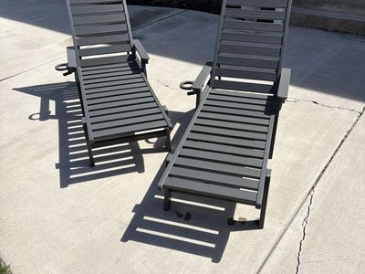 Patio chaise lounges (2), brand new. Grey set