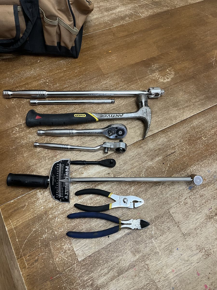 Canvas Tool Bag + Tools Hammer, Ratchet, Wrench