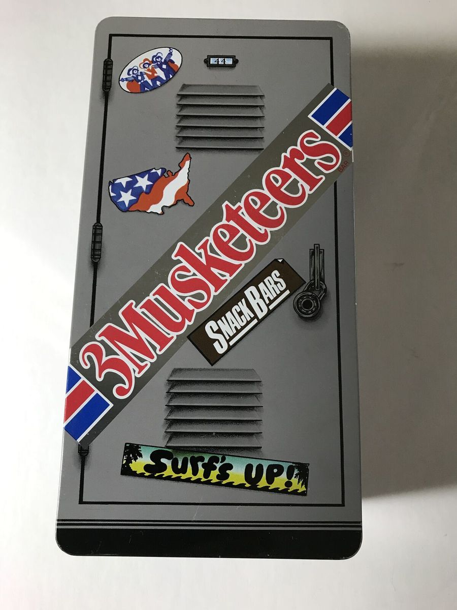 3 Musketeers School Locker Litho Metal Tin Box Hinged Door M&Ms Mars Advertising