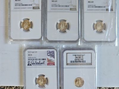 1/2 oz GOLD. American Gold Eagle 1/10 oz $5 - NGC MS69 x5