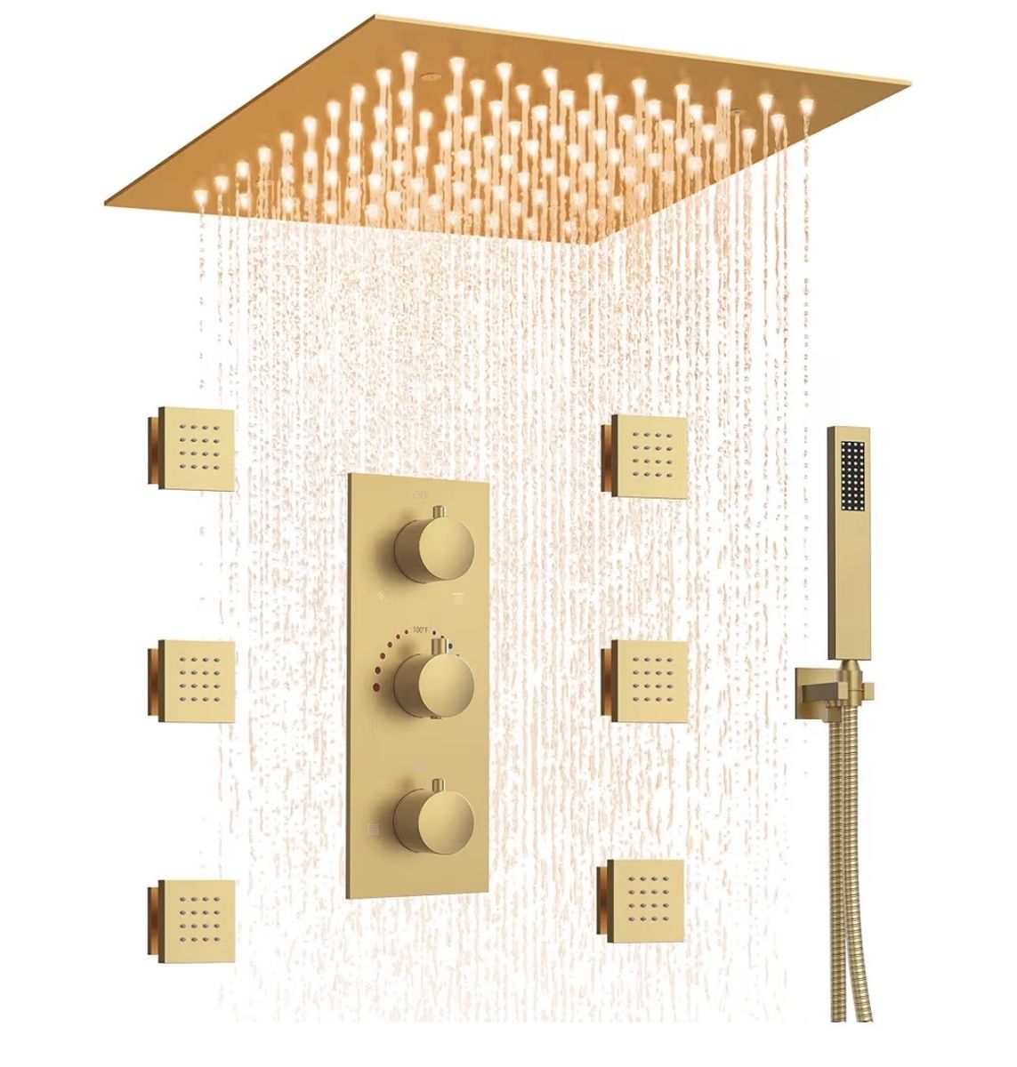 12 Inch Rainfall Shower System with 6 Body Jets