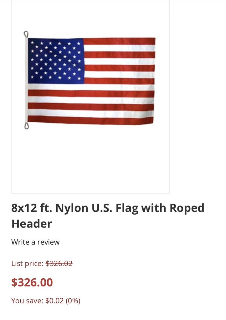 NEW! 8x12 ft. Nylon U.S. Flag with Roped Header