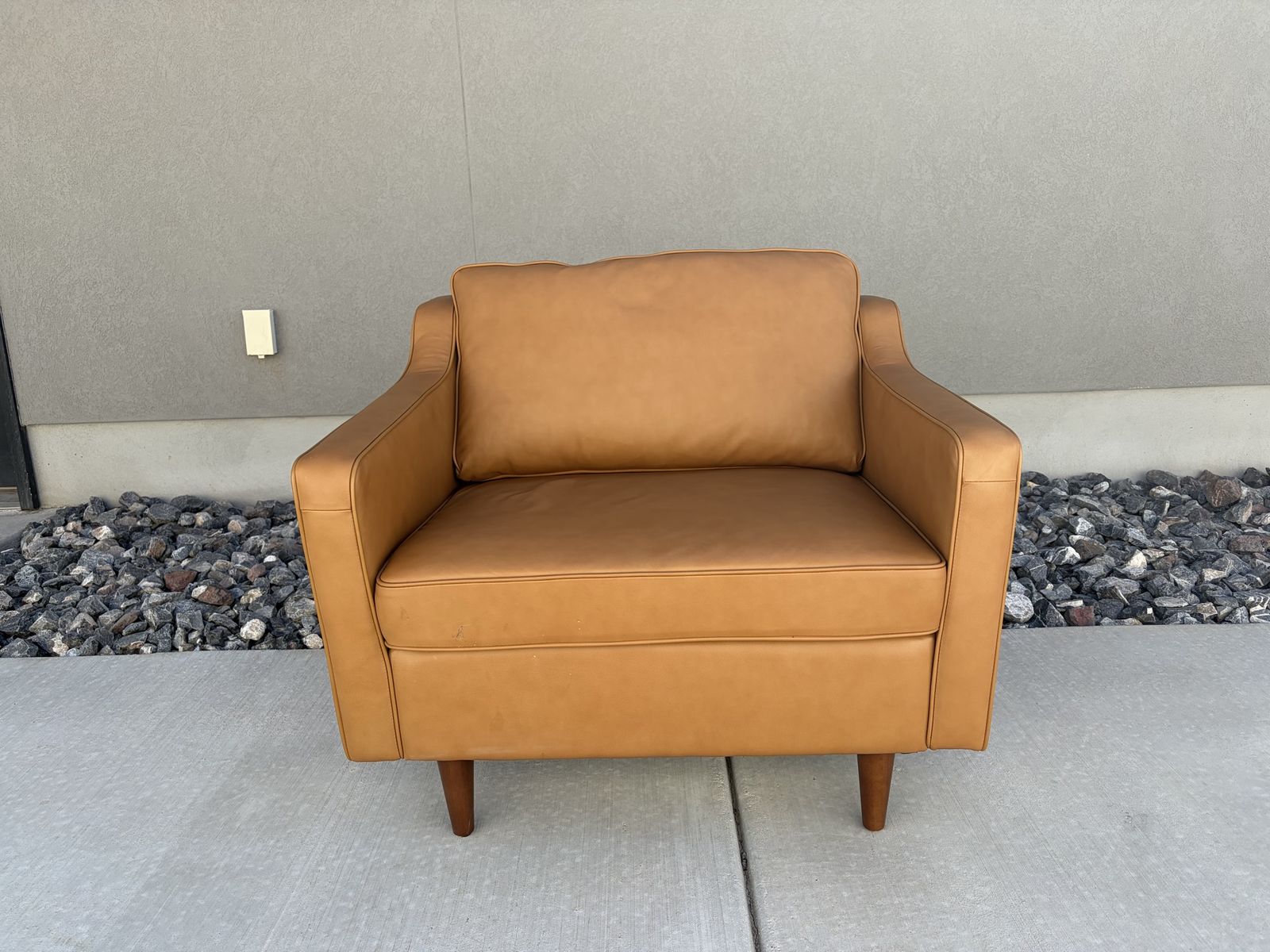Mid-Century Modern Tan Genuine Leather Armchair