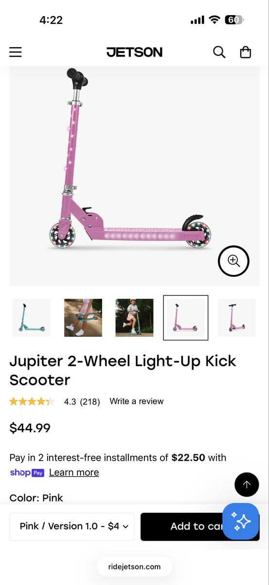Pink jetson light up kids scooter