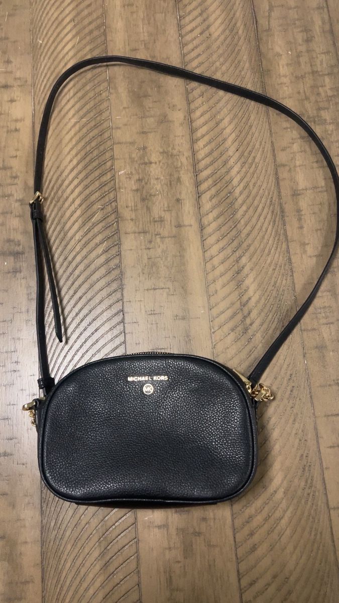 Michael Kors Black Pebbled Leather Crossbody Bag Gold Hardware
