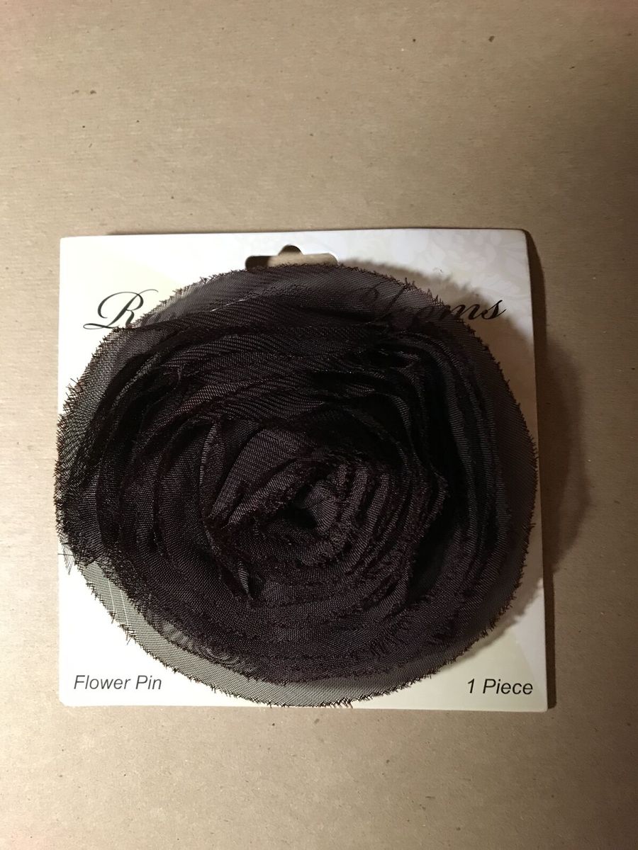 Jumbo Sheer Clip-on or Pin-on Flower, Romantic Bloom, Brown 4 1/2”, New