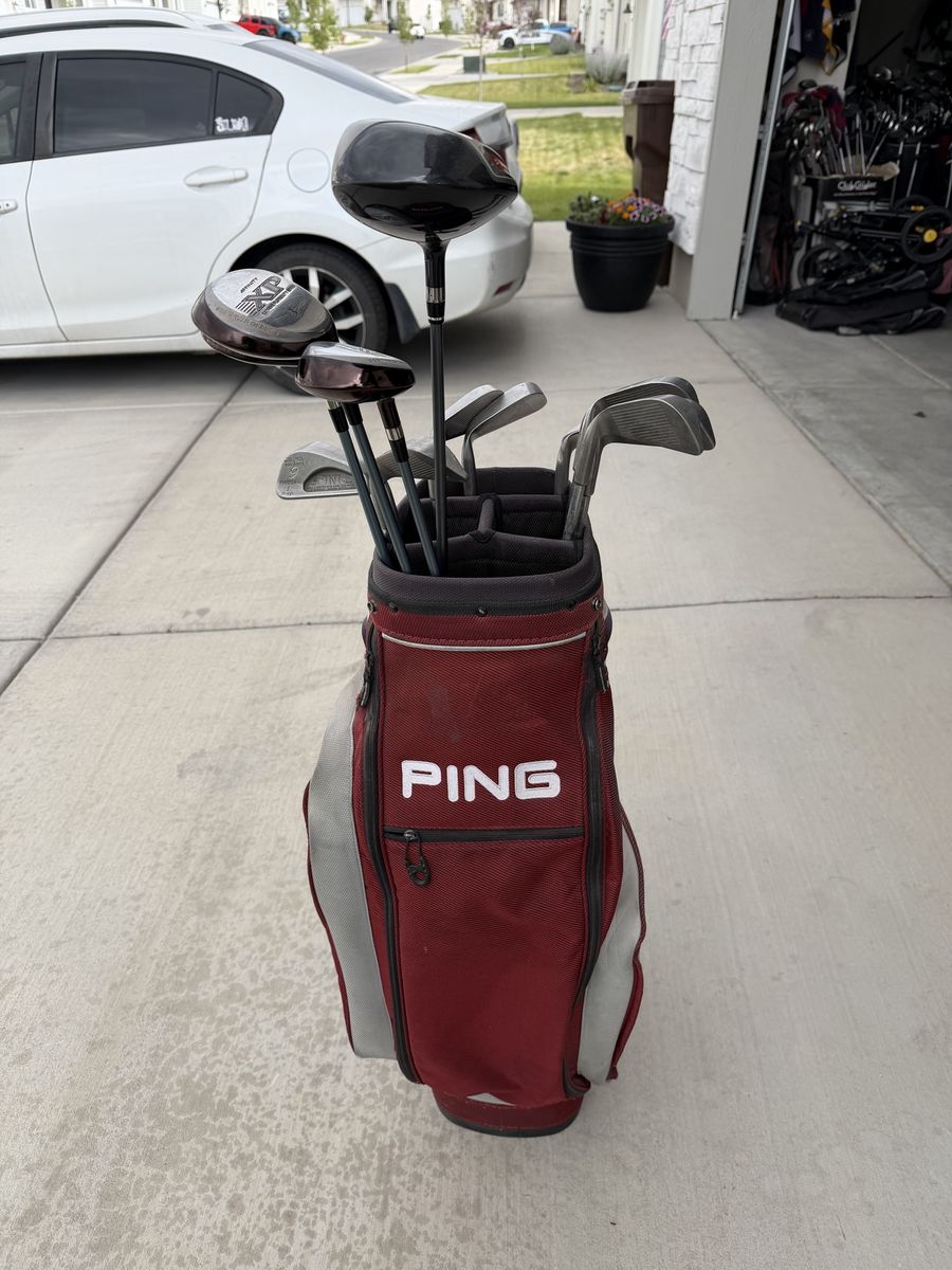 Ping Golf Club Set: Nike Ignite Driver, Affinity Woods (3,5,7), Ping Irons (4-PW, 56 Wedge), Putter & Cart Bag