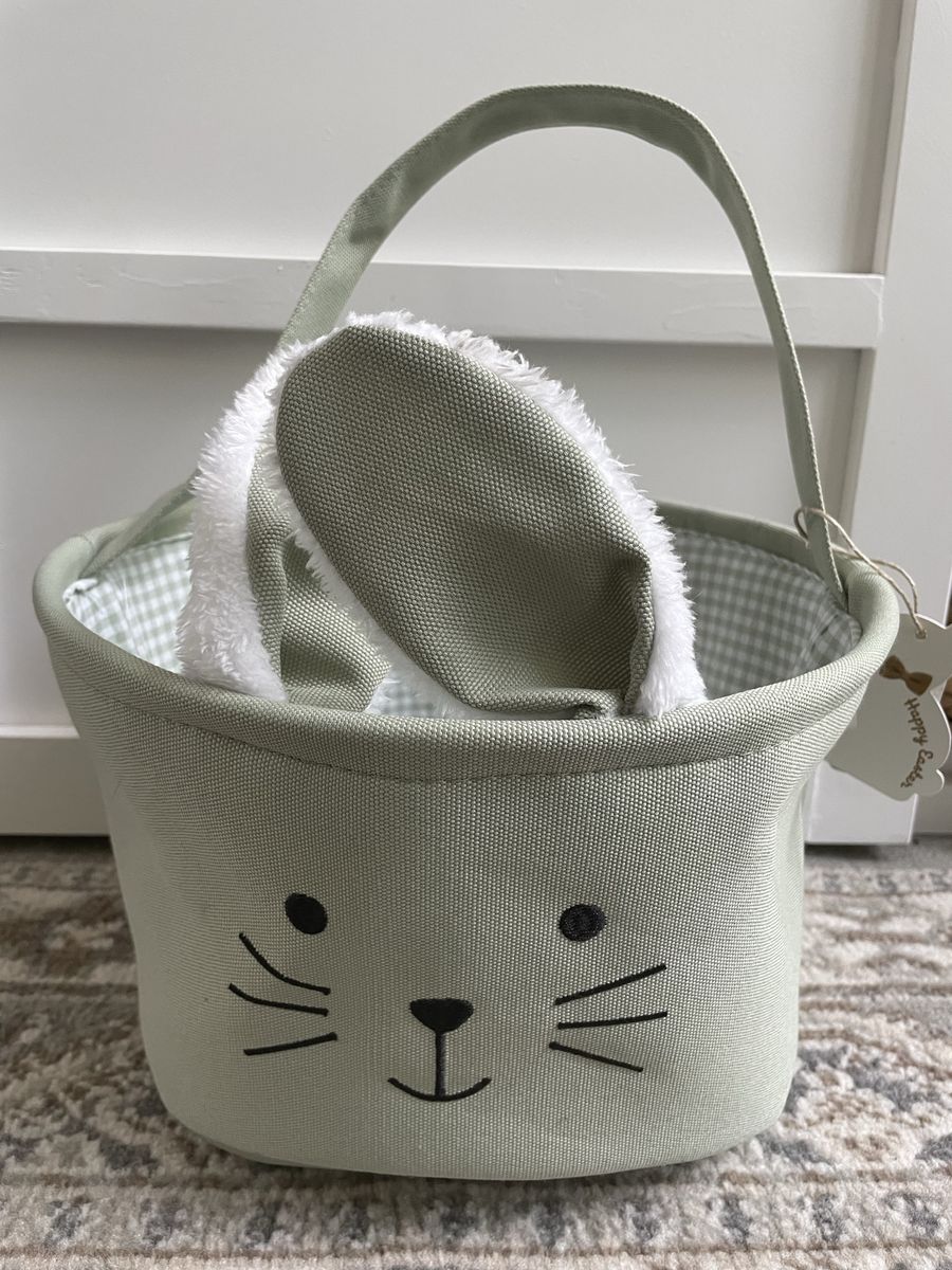 Green with Gingham lining cute Easter basket 12” across
