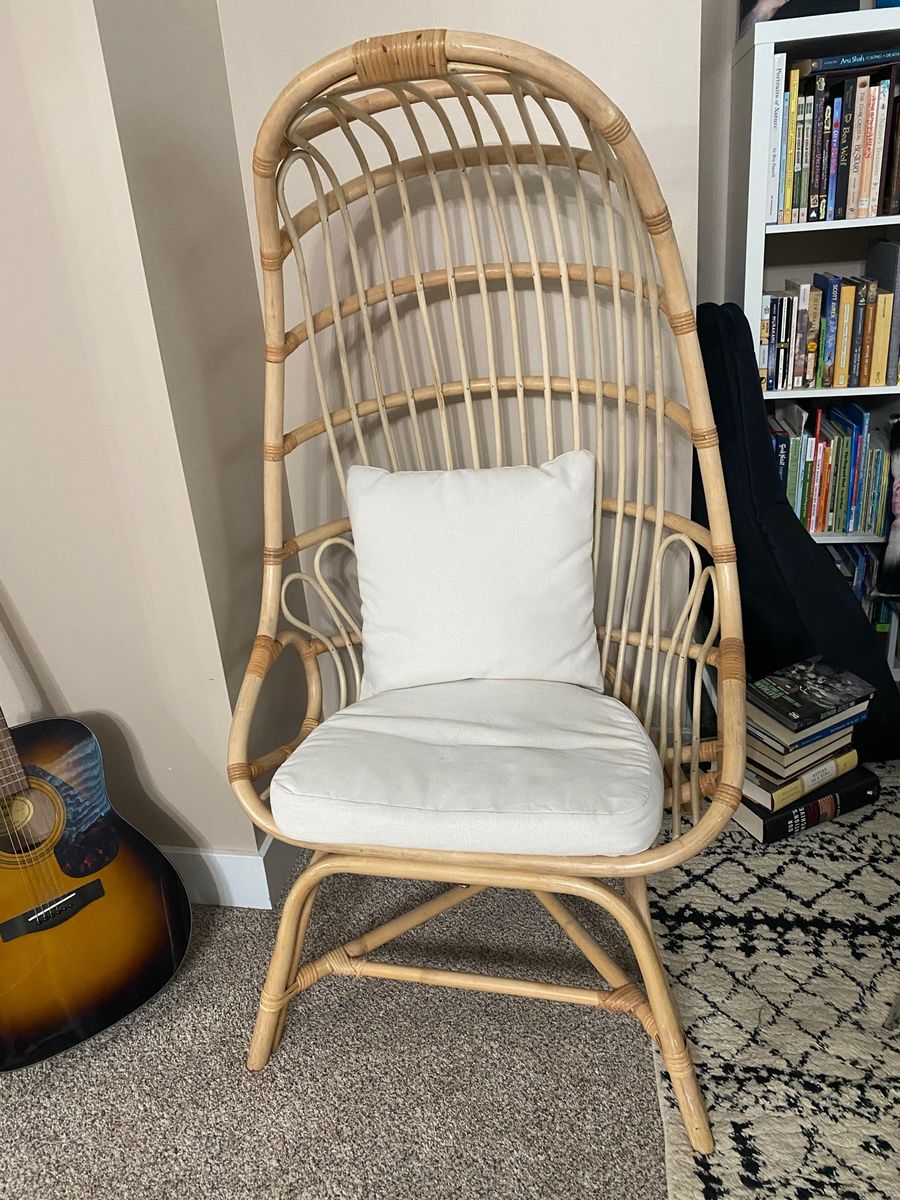 Natural Rattan Peacock Chair with Cushions - Bohemian Accent Furniture