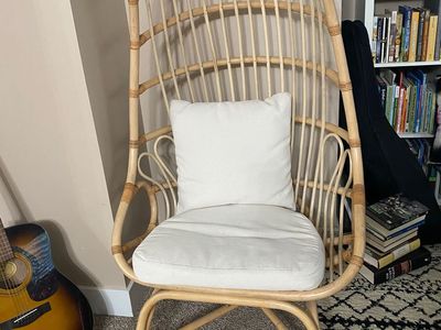 Natural Rattan Peacock Chair with Cushions - Bohemian Accent Furniture
