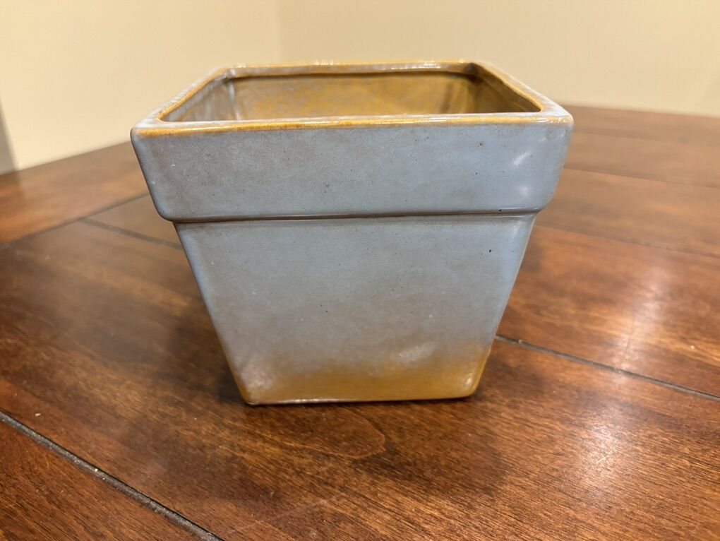 Square Ceramic Planter Pot Gray Over Mustard