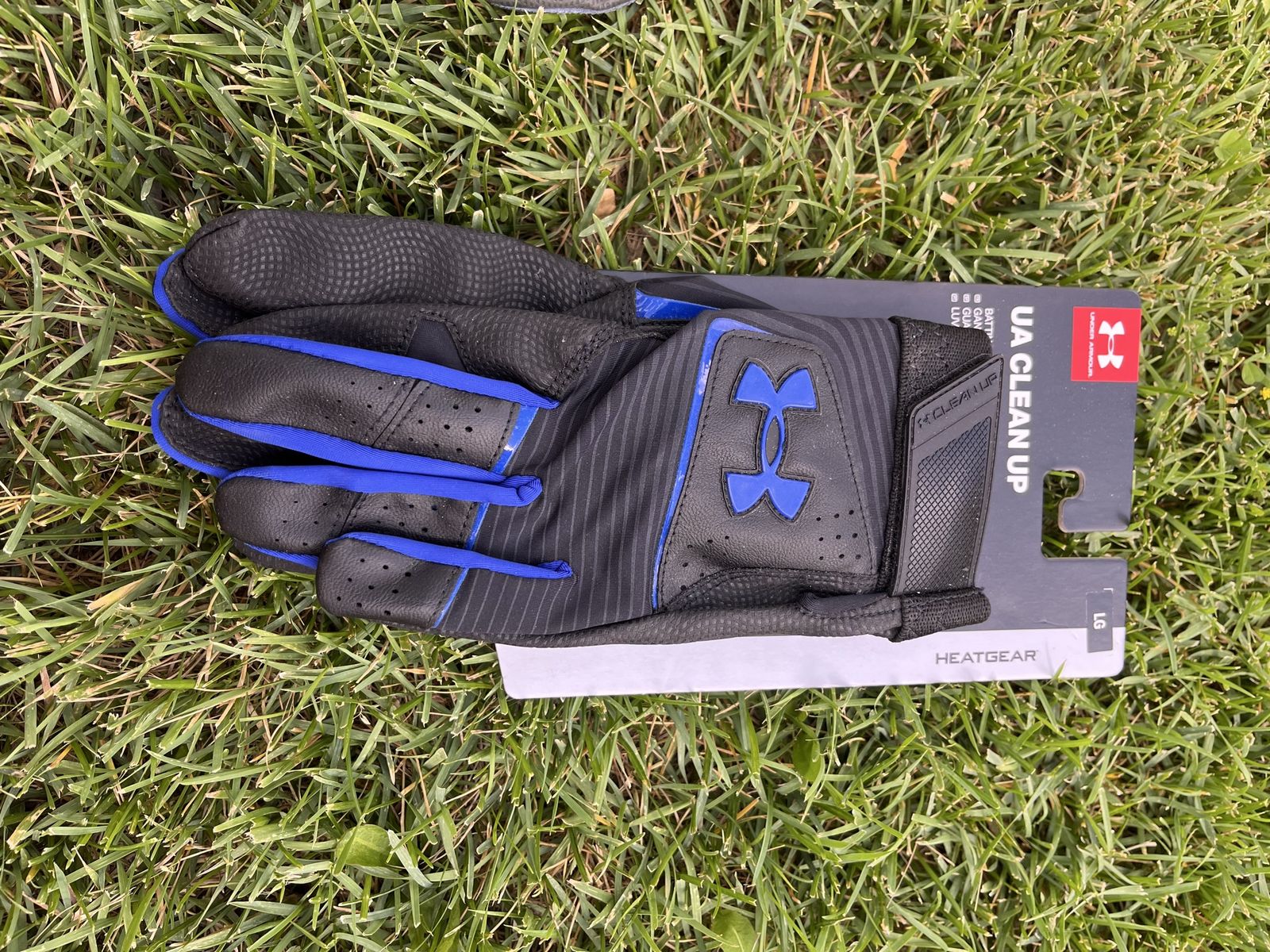 Under Armour UA Clean Up Batting Gloves, LG, Black/Blue, HeatGear