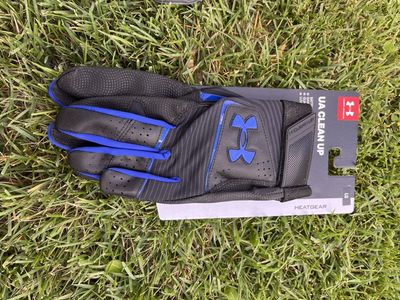 Under Armour UA Clean Up Batting Gloves, LG, Black/Blue, HeatGear