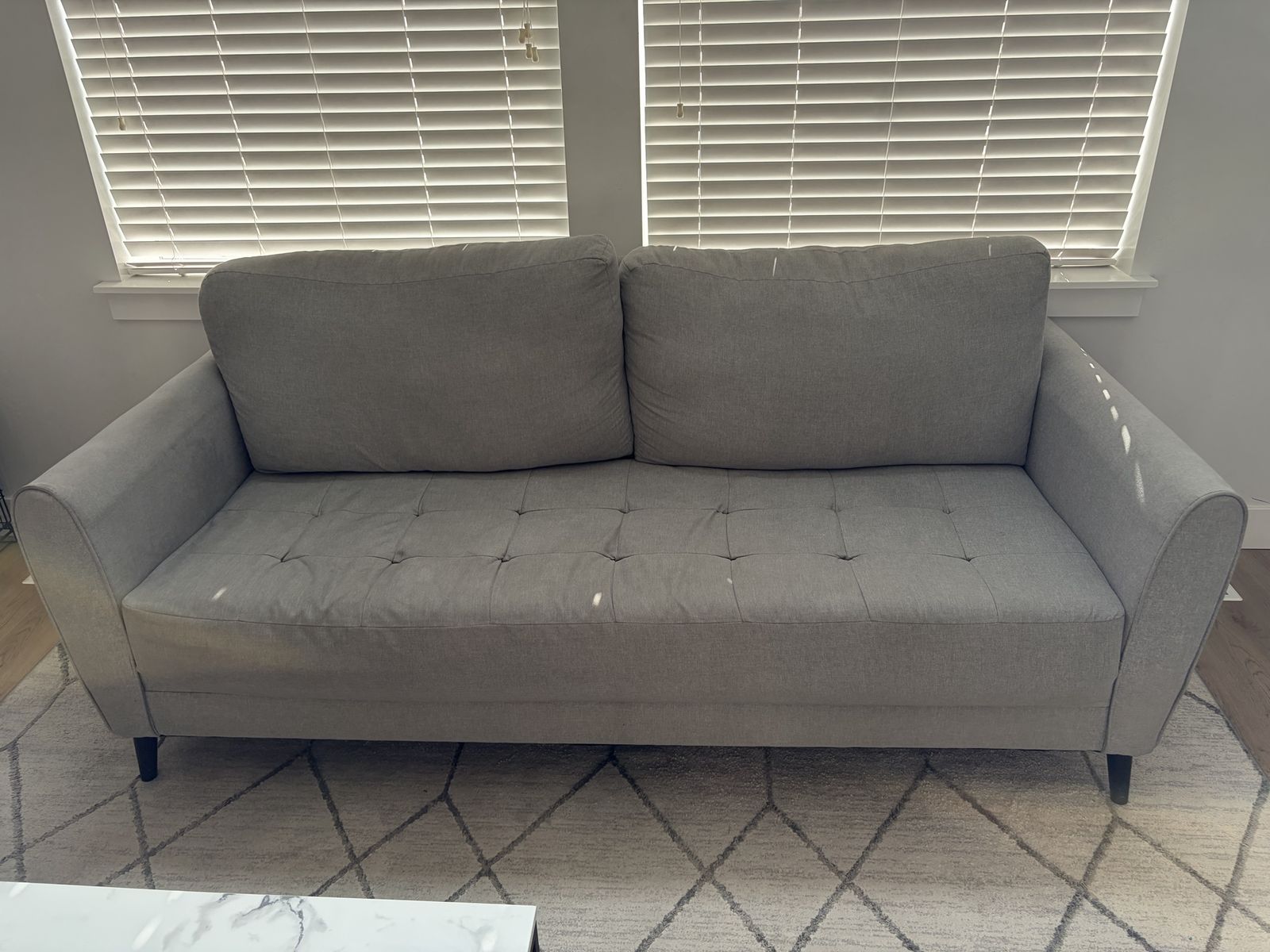 Mid-Century Modern Gray Tufted Sofa