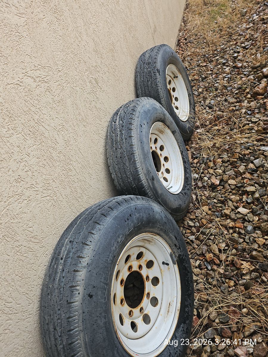 Set of 3 Trailer Wheels and Tires 7.00-15 White Steel Rims