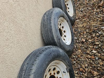 Set of 3 Trailer Wheels and Tires 7.00-15 White Steel Rims