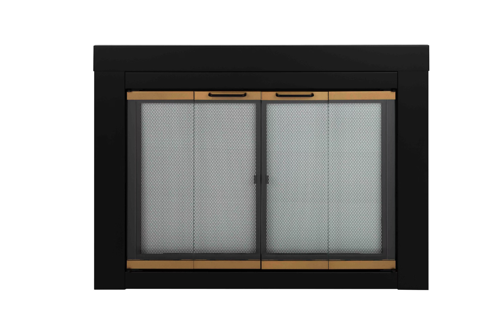 New Black with Gold Trim Fireplace Glass Firescreen Doors - Large